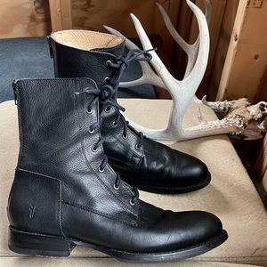 Vintage Frye Combat Boots Leather Moto Biker Lace Jaime Artisan Punk 7.5 Black